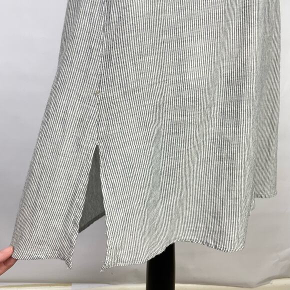 Nectar Clothing | Gray & White Stripe Plaid Belted A-line Summer Dress - Picture 4 of 7